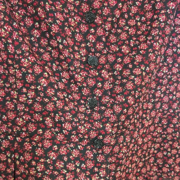 90s Vintage Danny & Nicole Burgundy Pink Floral Short Sleeve Top and Skirt Set - Picture 3 of 5